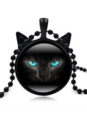 Vintage Black Cat Time Gemstone Necklace
