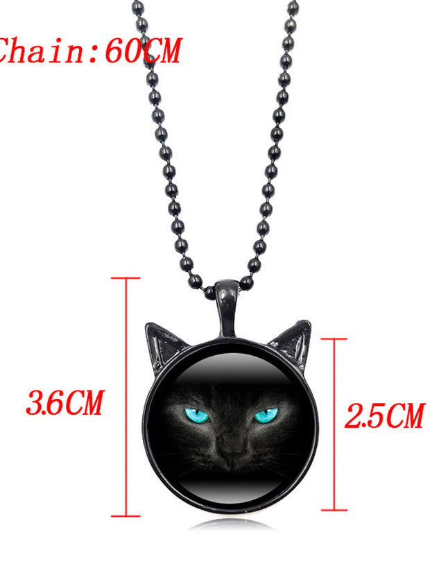 Vintage Black Cat Time Gemstone Necklace