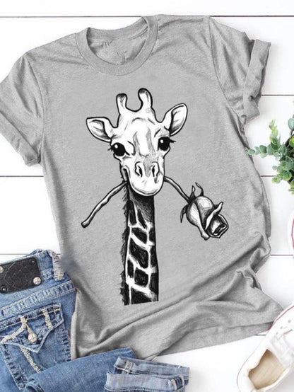 Casual Print Round Neck Short Sleeve T-shirt