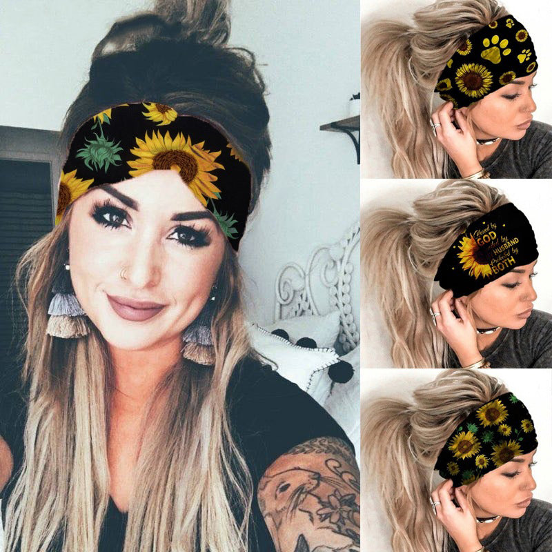 Sunflower Printed Wide Casual Headband