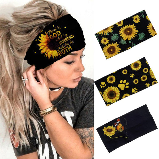 Sunflower Printed Wide Casual Headband