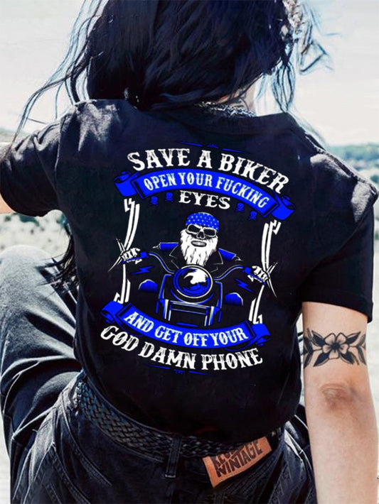 T-shirt à manches courtes imprimé avec slogan motard 