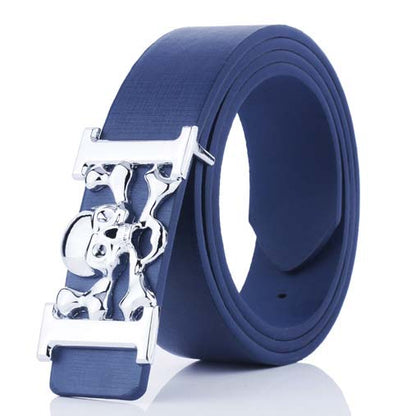 Solid Color Skull Buckle Leather Belt