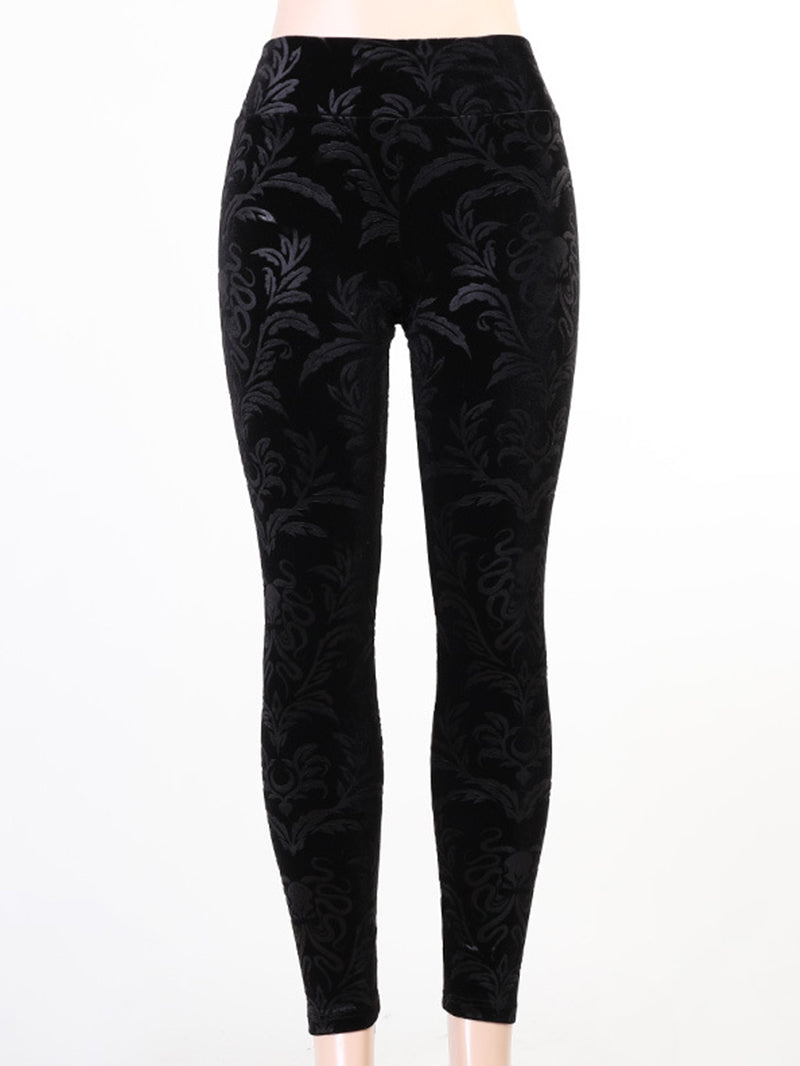 Dark design suede embossed Gothic slim leggings