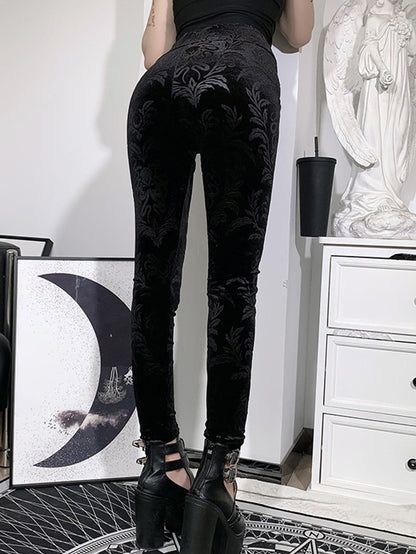 Dark design suede embossed Gothic slim leggings