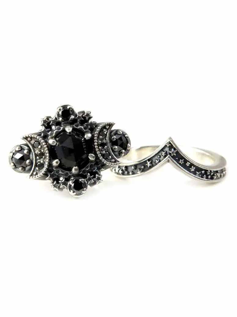 Gothic Universe Moon Engagement Ring Set