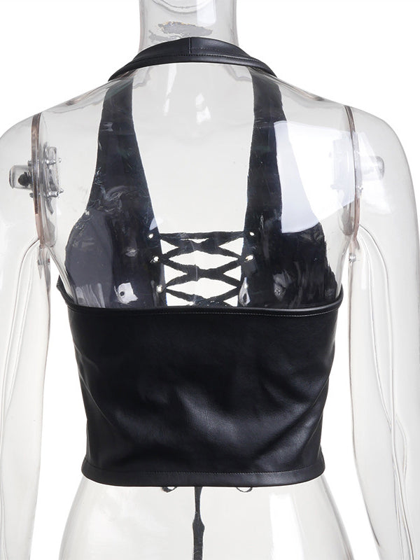 Sexy Halter Strap Leather Vest