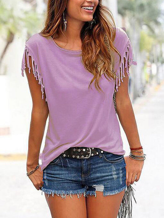 Round Neck Tassels T-shirt