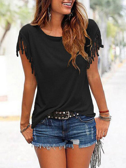 Round Neck Tassels T-shirt