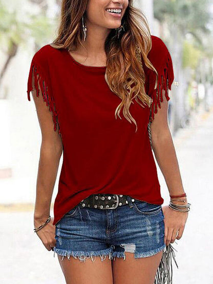 Round Neck Tassels T-shirt