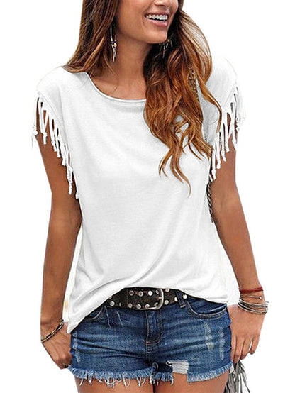 Round Neck Tassels T-shirt