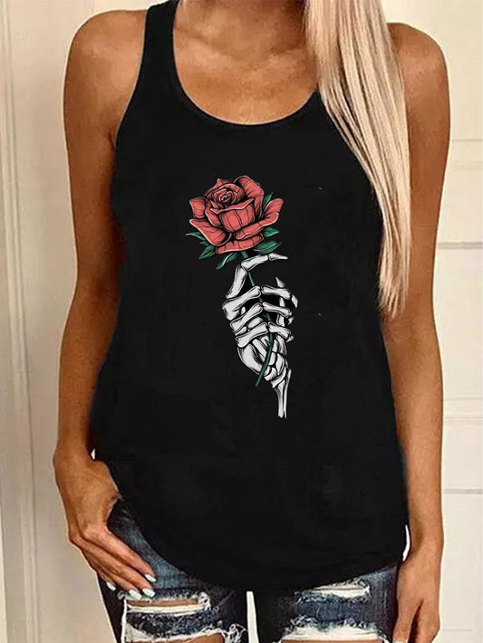 Hand Bone Rose Printed Women's Top