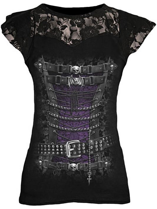 Sexy Spitzentop mit Gothic-Print 