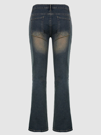 Retro-Bootcut-Jeans mit niedriger Taille und Stickerei 