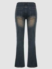 Retro-Bootcut-Jeans mit niedriger Taille und Stickerei 