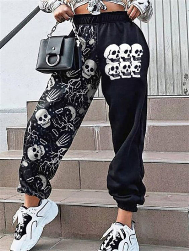 Pantalon de jogging pour femme à imprimé tête de mort punk 