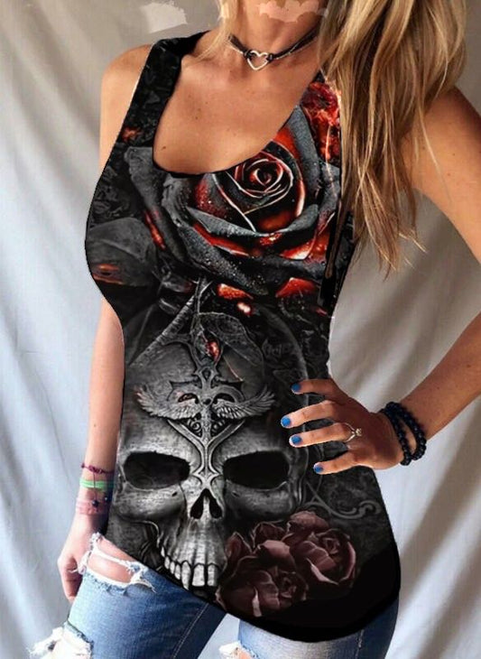 Rose Skull Sleeveless Vest