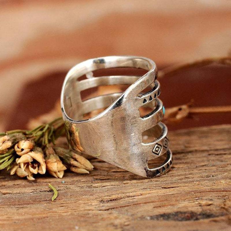 Bohemian Style Carved Ring Hollow 925 Silver Ring