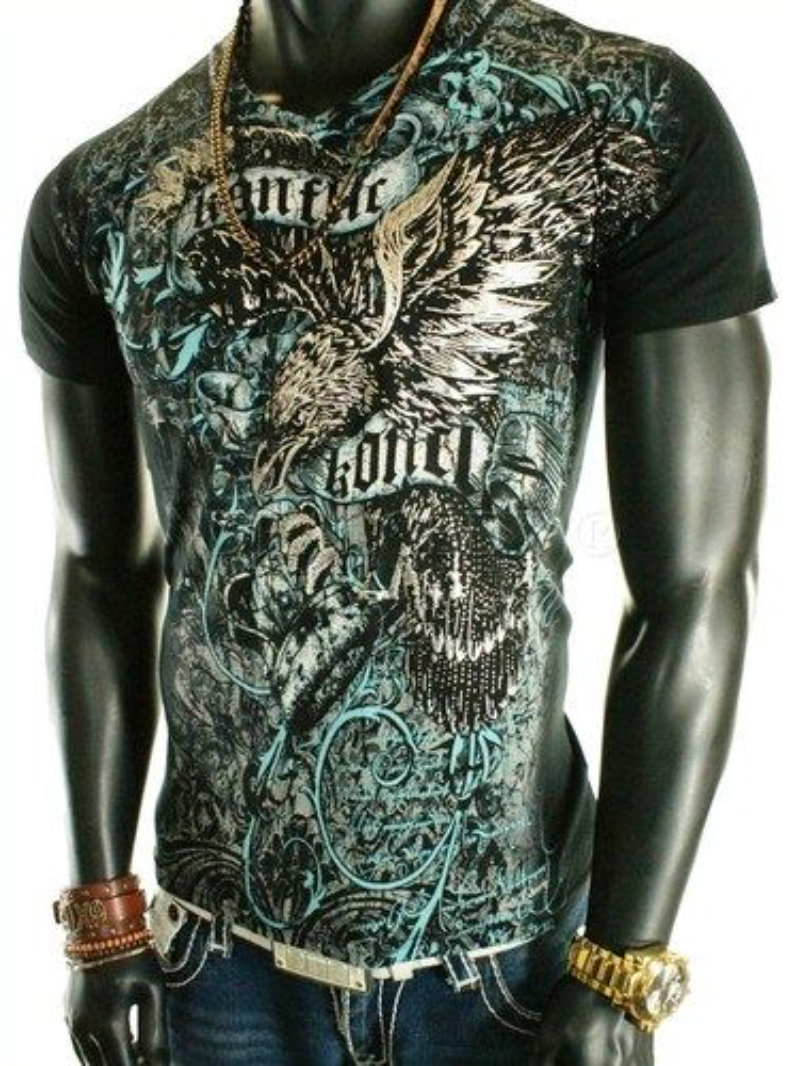 Men's Punk Bald Eagle Printed Vintage Short SleeveT-Shirt