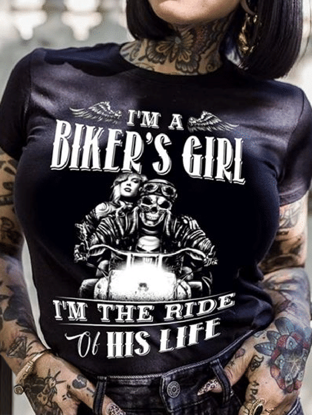 Biker's Girl Motorcycle Printed T-Shirt