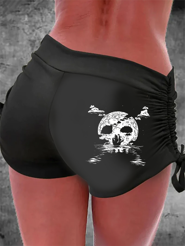 Punk Fun Skull Lake Moon Print Casual Shorts
