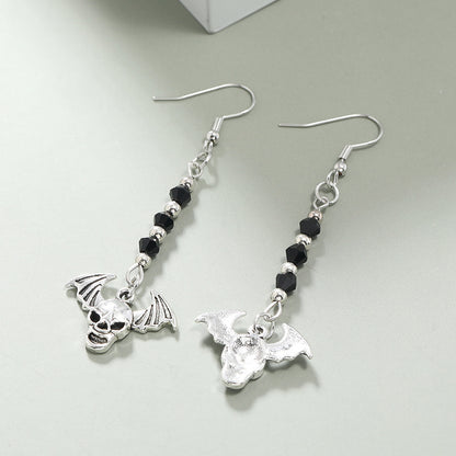 Skull With Wings Beaded Long Earrings