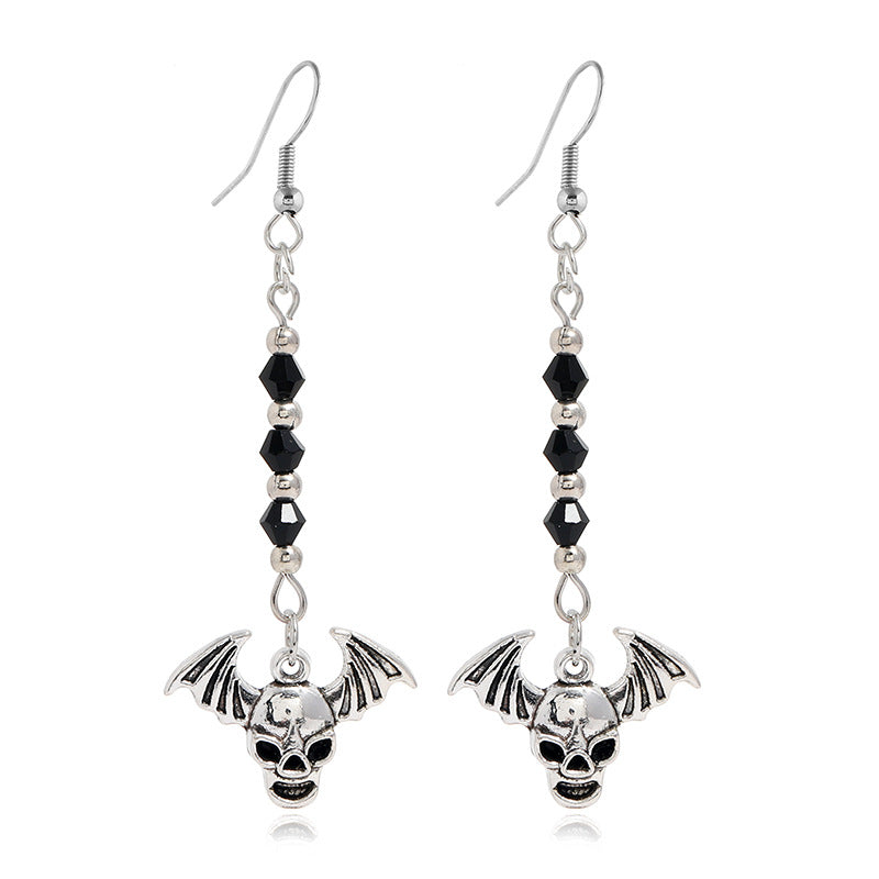 Skull With Wings Beaded Long Earrings