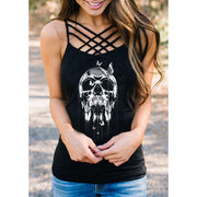 Melting Skull With Butterflies Print Crossover Strap Camisole
