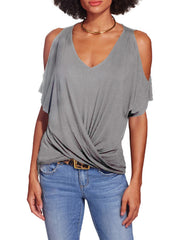 Women's Irregular Strapless Sexy Deep V Short-Sleeved T-shirt