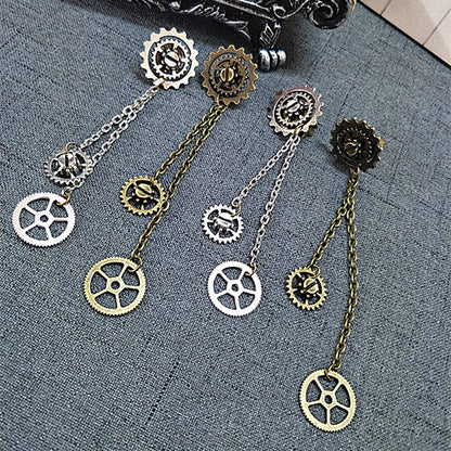 Steampunk Long Chain Gears Single Drop Earring