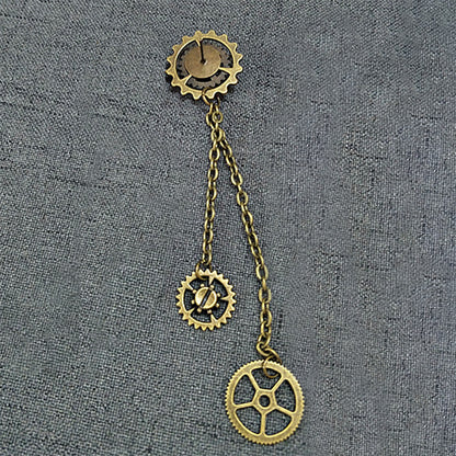 Steampunk Long Chain Gears Single Drop Earring