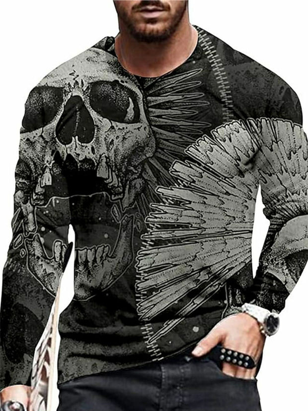 Men's skull print long sleeve T-shirt