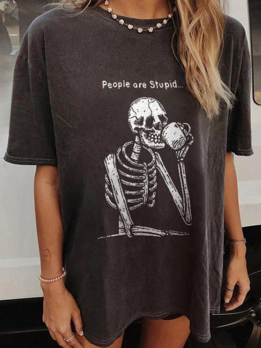 Kurzarm-T-Shirts mit Vintage-Totenkopf-Print 