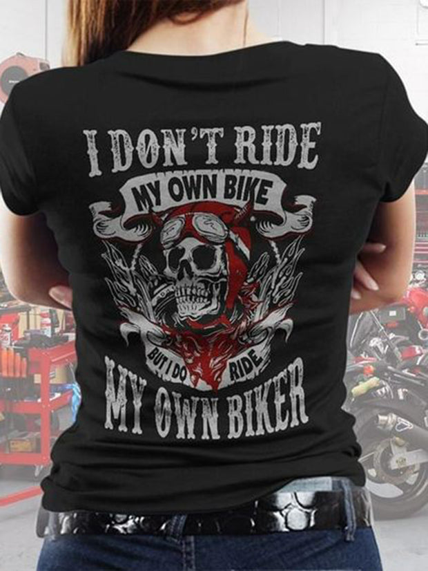 Skull Biker Slogan Printed T-Shirt