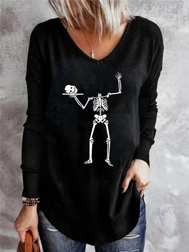 Halloween Spooky Skeleton Printed Shirt