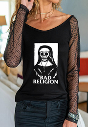 Bad Religion Print round Collar Gauze Raglan Long Sleeve T-shirt