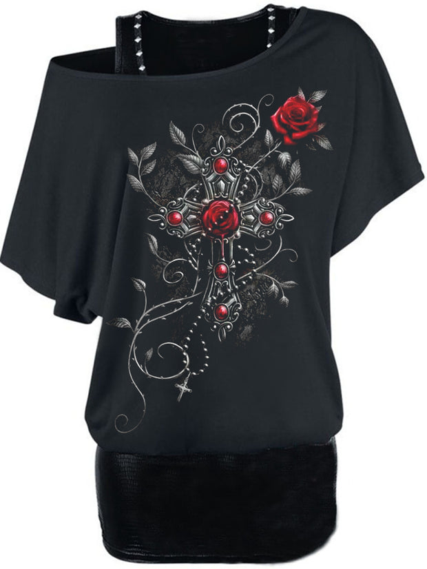 Lockeres T-Shirt mit Rosenkreuz-Print 