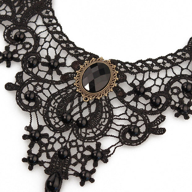 Collier en dentelle pour femmes, bijoux, chaîne de clavicule vintage noire 
