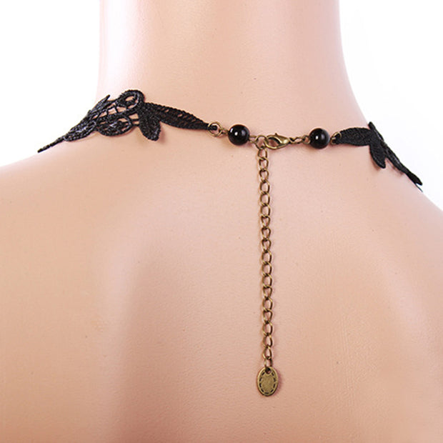 Lace ladies necklace jewelry black vintage clavicle chain