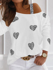 Cold Shoulder Fashion Hearts Pattern Top
