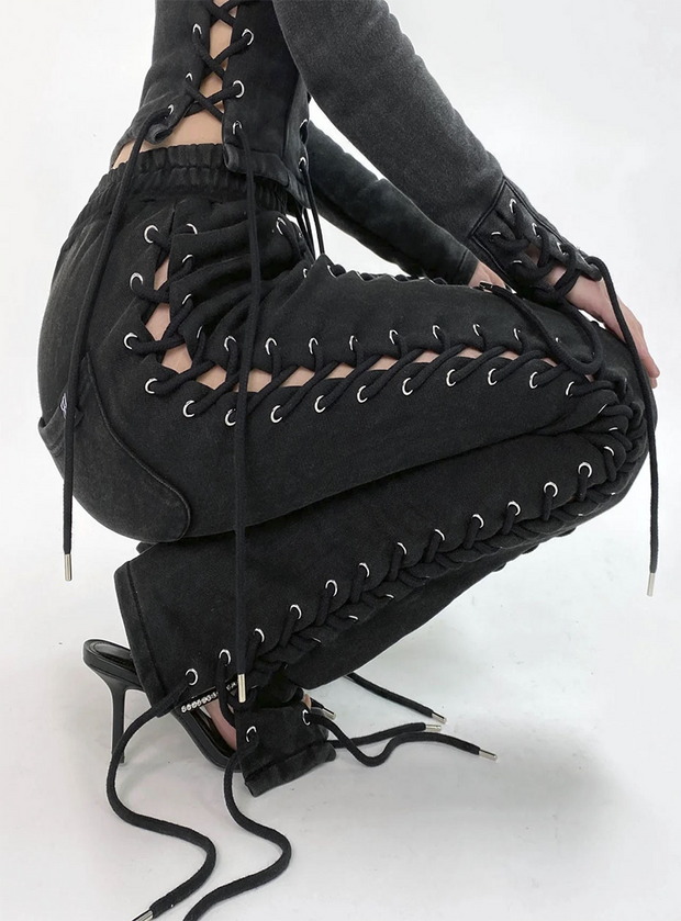 Sexy Eyelet Strap Hollow Trousers