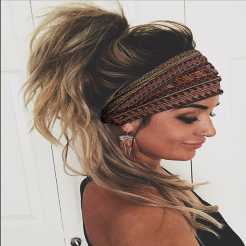 Sport-Stirnband mit breitem Vintage-Print im Ethno-Stil 