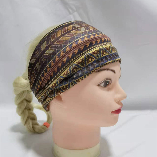 Sport-Stirnband mit breitem Vintage-Print im Ethno-Stil 