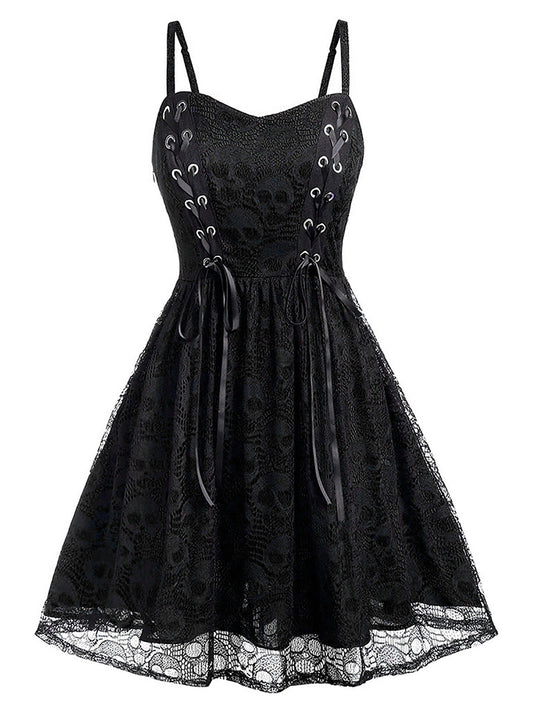 Punk Skull Pattern Lace Cami Dress