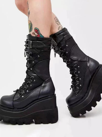 Y2K Buckled Women's Platform Boots