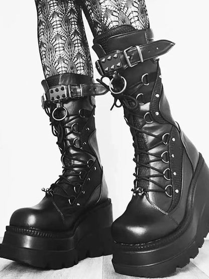 Y2K Buckled Women's Platform Boots