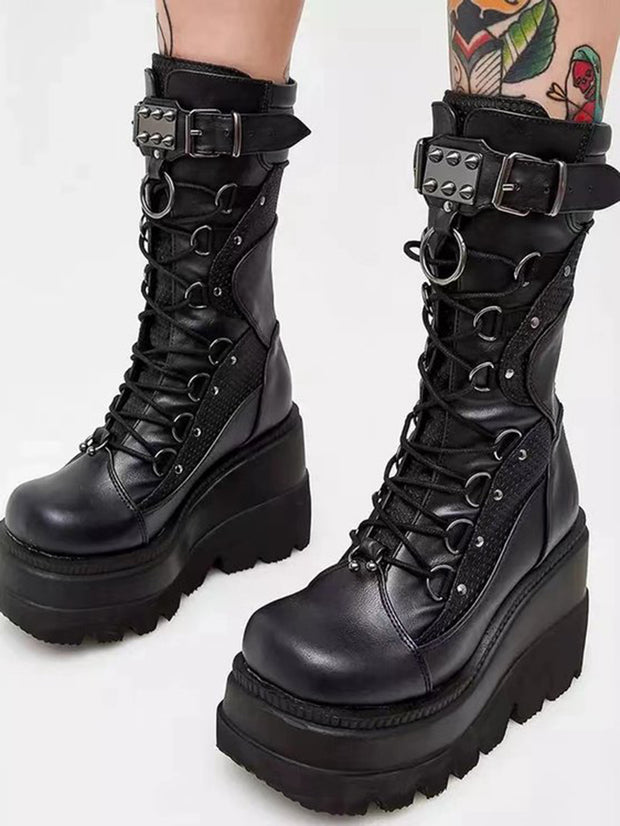 Y2K Buckled Women's Platform Boots