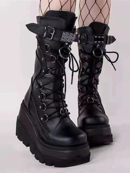 Y2K Buckled Women's Platform Boots