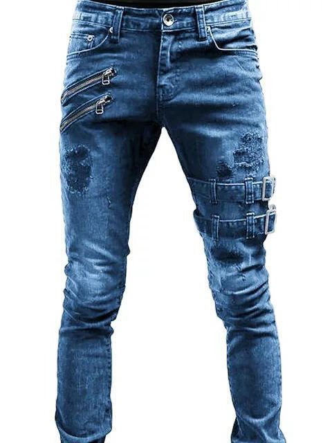 Skinny Stretch-Jeans für Herren im Motorradstil 