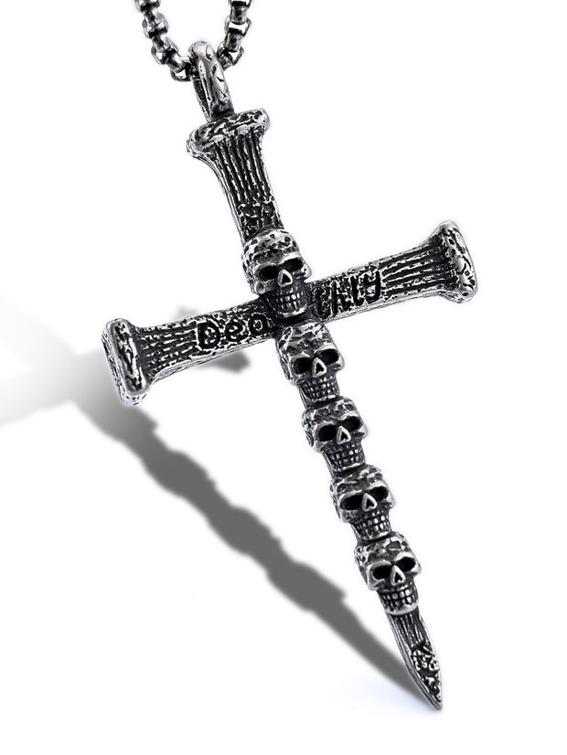 Halskette mit Kreuz und Totenkopf 